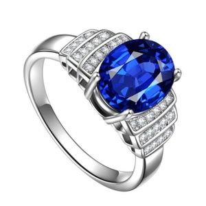 Blue and White Sapphire Engagement Ring Size 6